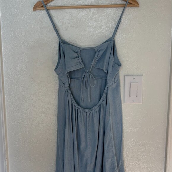 Love Tree Light Blue Linen Blend Mini Dress Size L - Picture 4 of 6